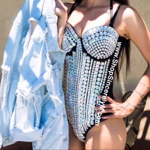 Silver Rhinestone Bodysuit - Picture 2 of 3